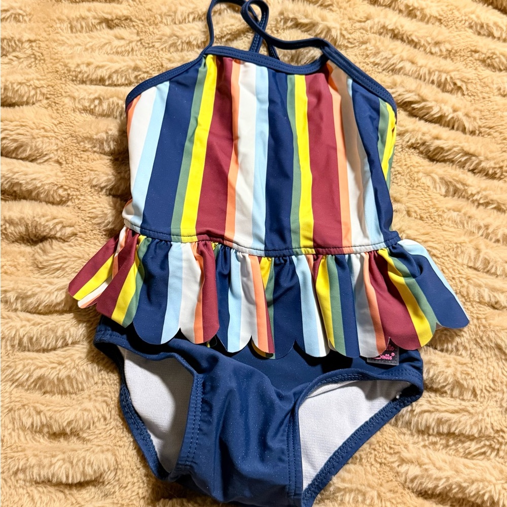 Ruffle Butts Blue and Yellow One Piece Swimsuit with Ruffles 18-24 months
